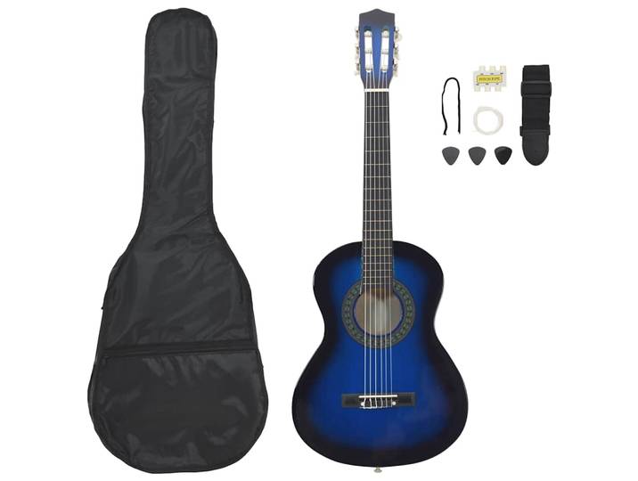 vidaXL 8-tlg. Klassische Gitarre Set für Anfänger Blau 1/2 34
