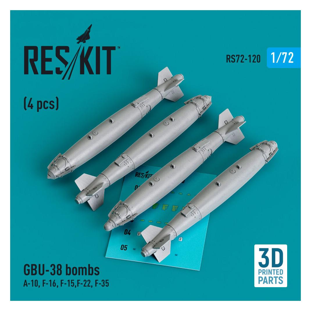 ResKit GBU-38 bombs (4 pcs) (A-10, F-16, F-15,F-22, F-35) (3D Printed) (RS72-0120)