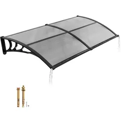VEVOR Vordach für Haustür, 965x1987 mm, Pultbogenvordach, Überdachung mit Entwässerung & ABS-Halterung, Regen-, Schnee- & Sonnenschutz, Polycarbonat-Türdach für Veranda & Terrasse, Rauchgrau