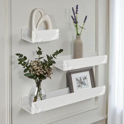 "American Art Decor Vintage White Ornate Trim 3-Piece Floating Wall Shelf Set - 2"" x 17.75"""