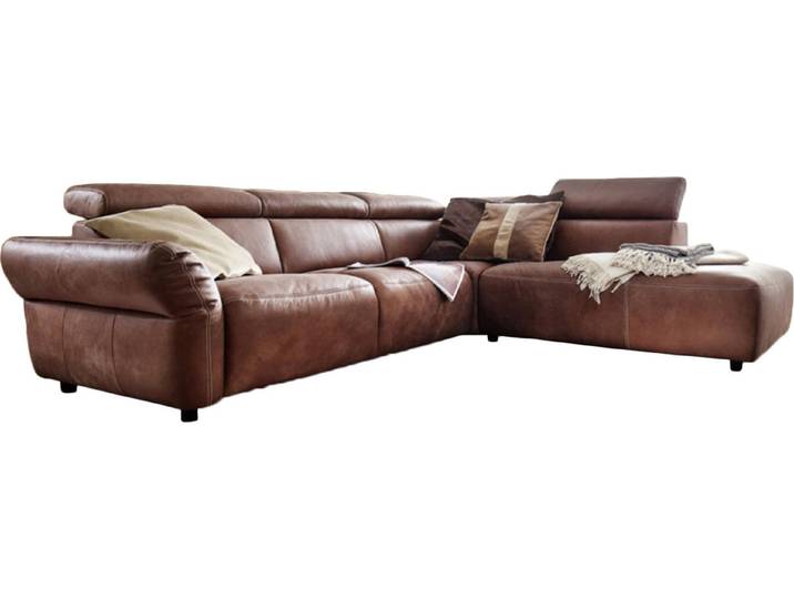 KAWOLA Sofa RISO Ecksofa mit motorischer Sitztiefenverstellung Leder braun Recamiere rechts