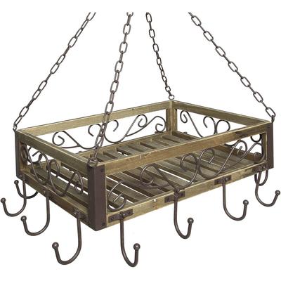 Hängekorb AMBIENTE HAUS "Topfhänger aus gebranntem Holz/Eisen", beige (natur), B:50cm H:16cm T:40cm, Holzwerkstoff, Aufbewahrungsboxen