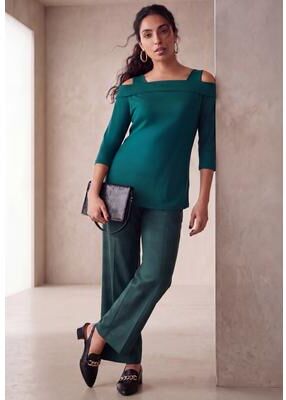 Plus Size Women's Cold Shoulder Top by The London Collection in Mystic Pine (Size M)