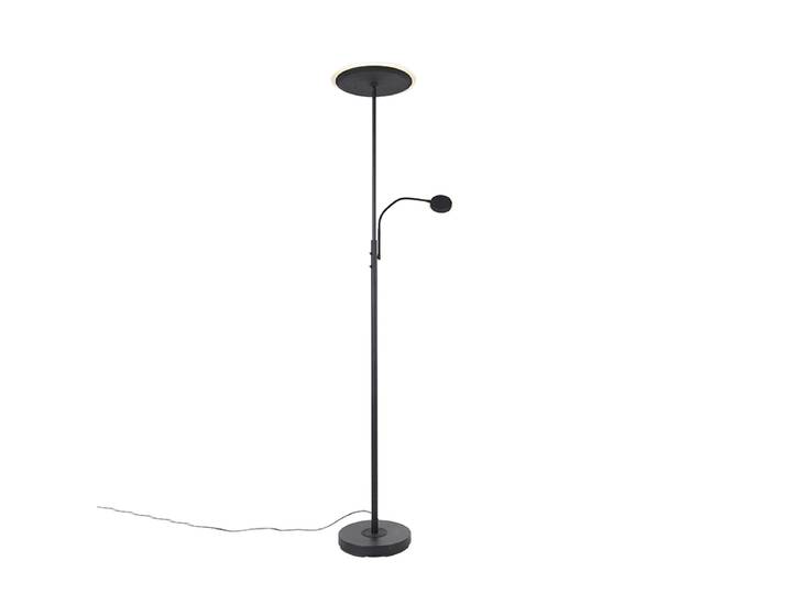 Lampadaire moderne noir avec LED à intensité variable et bras de