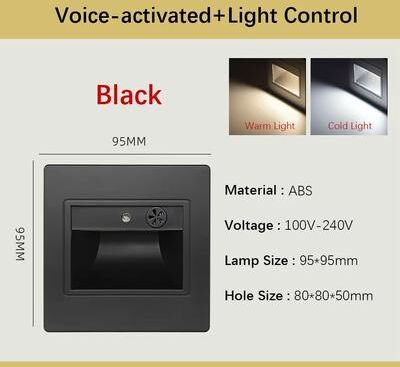 Inspired Finds Smart Motion Sensor Recessed Stair & Wall Light With Voice Activation voice Sensor Black 3w warm White (2700 3500k)