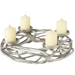 Kerzenleuchter Ringval Adventskranz Aluminium Silber Ø 40 cm