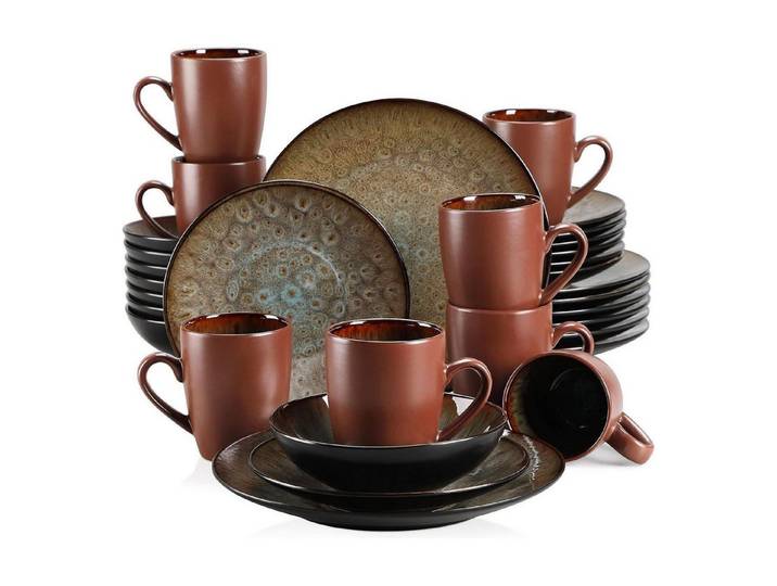 LuxusKollektion Kombiservice Tafelservice Steinzeug Kombiservice Tassen Braun 8 Pers. 32 Teile Set