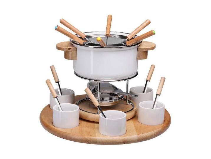 NOUVEL Fondue Nouvel Nouvel Fleischfondue-Set Larissa , weiss (weiß, holzfarben, silberfarben), Ø:15cm, Fondues, Fondue