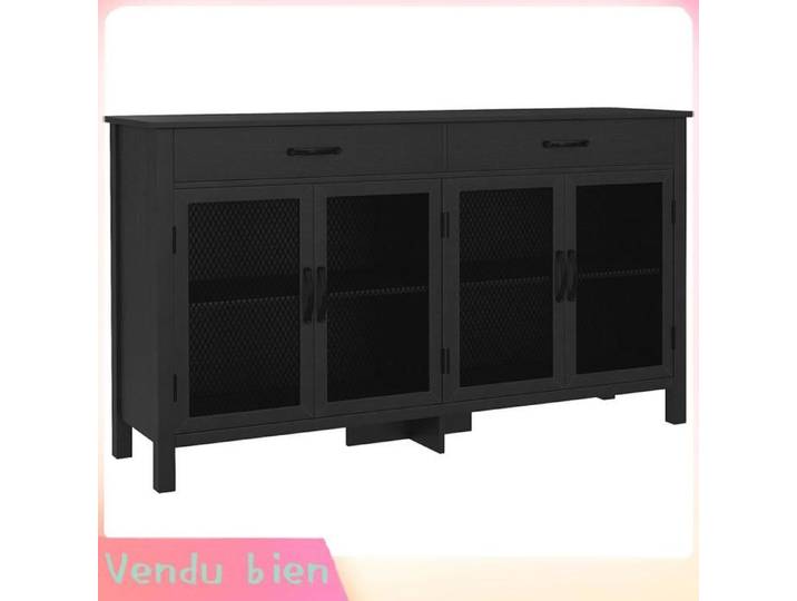 LIA Buffet bas industriel 4 portes 2 tiroirs noir 150x40x85cm