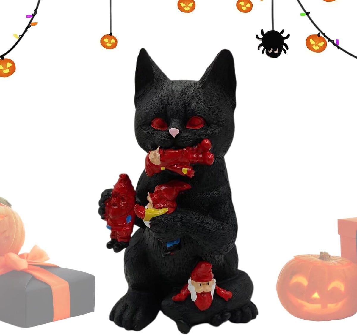 Zwart handgemaakt kattenfiguur decoratie beeldje voor op tafel, Hoogte: 17 cm