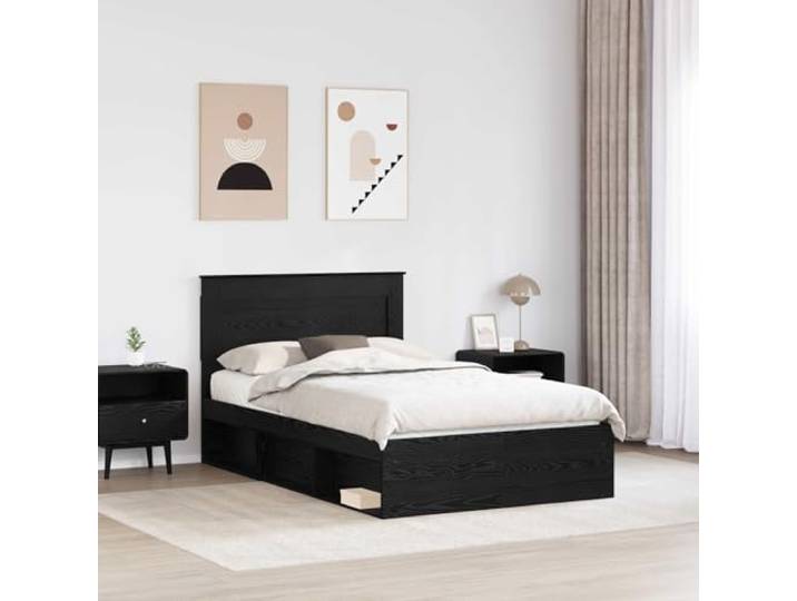 SKTQYQO Bettgestell, schwarz, 120 x 190 cm, Kiefer massiv Technisches Holz, feste Latten, Kapazität 200 kg, einfache Reinigung, Doppelzimmer