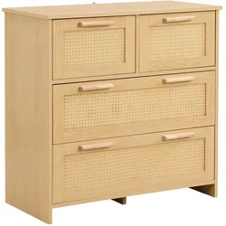 SIDEBOARD Rattan kommode mit 4 Schubladen & Massivholz Griffen
