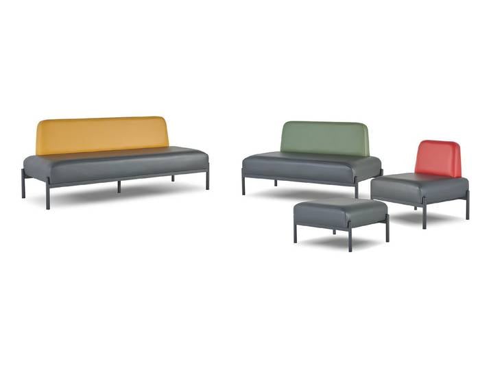 JVmoebel Polstergarnitur Moderne Lounge Wartebank aus Stoff für Empfangsbereich, (Sofa-Set 4tlg (3-Sitzer + 2-Sitzer + Sessel + Hocker), Made in Europa