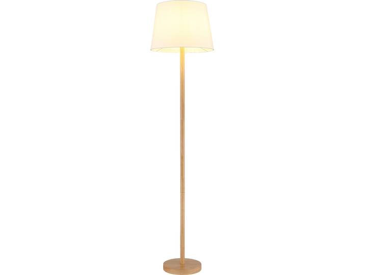NOWA Stehleuchte Metall Holzoptik, Textil weiß, Kabel PVC schwarz, Fußtrittschalter im Kabel, ø: 350mm, H: 1510mm, Kabellänge 1800mm, exkl. 1x E27 40W 230V