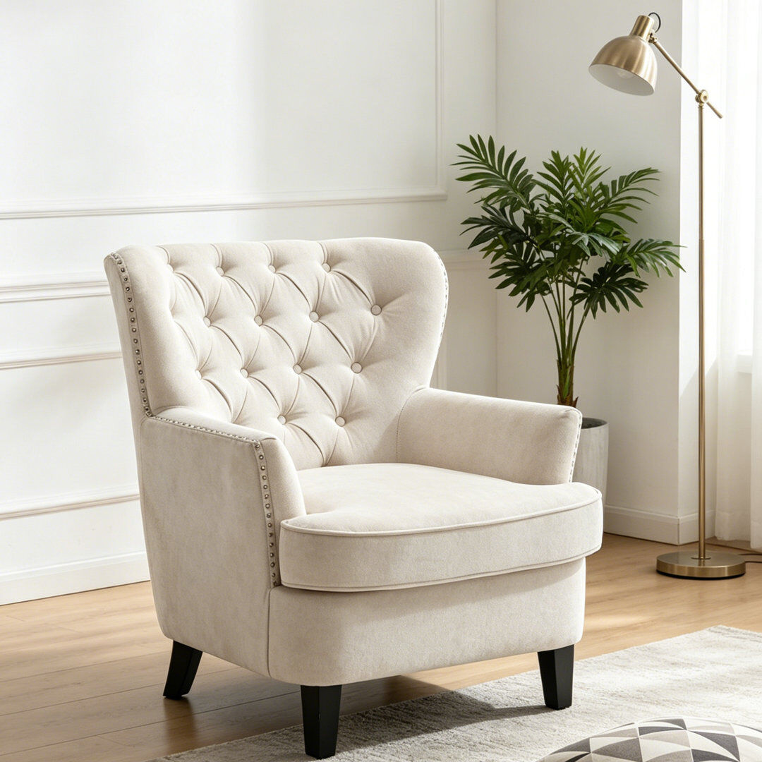 George Oliver Modern Small Space Single Armchair Beige 94cm H X 85cm W X 57cm D