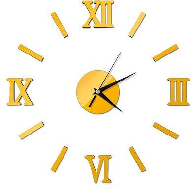 Everyday Crate Modern 3D Mirror Roman Numeral DIY Wall Clock For Stylish Home Decor gold