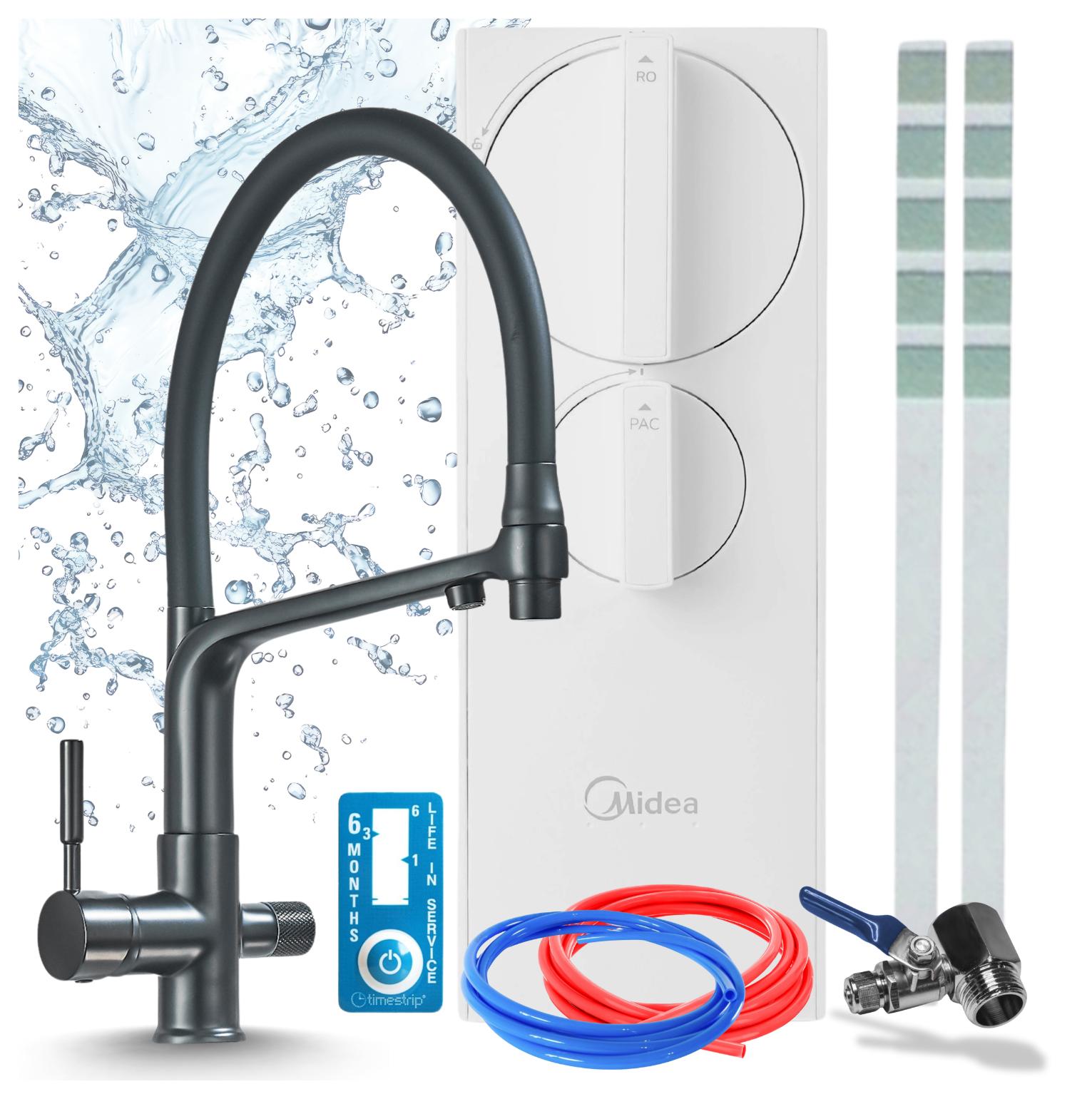 Untertisch-Wasserfiltersystem Mit 3-Wege-Küchenarmatur Ari Flexible, Umkehrosmose Ro5, 400 Gpd, Tanklos, Messing, Perlator, Luftsprudler, Schwarz