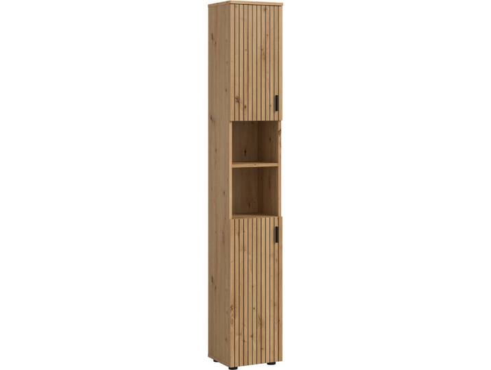 welltime Hochschrank MANI, Höhe: 192 cm, Paneeloptik, 2 offene Fächer, 2 Türen (1-St) Hochschrank, Bad-Schrank, Badezimmerschrank, Bad, Badezimmer