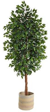 Nearly Natural 8' Ficus Artificial Tree with Handmade Natural Cotton Multicolored Woven Planter