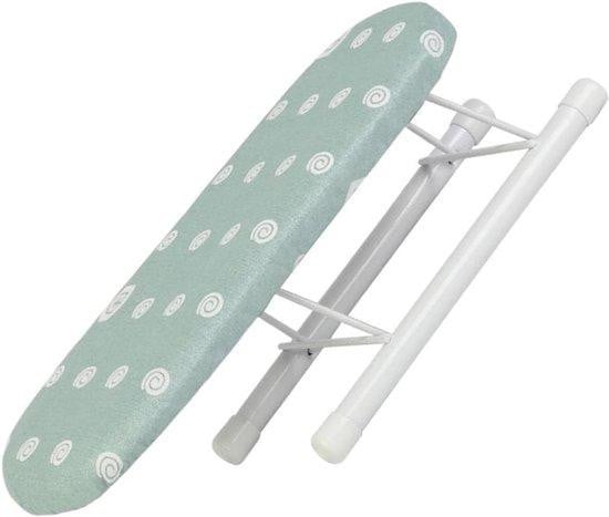 Mini strijkplank tafelmodel met opvouwbare poten en groene stip, 26x10 cm
