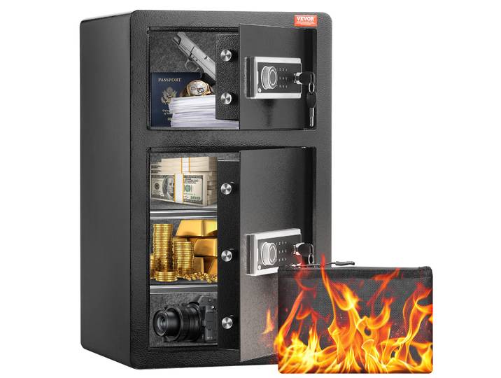 Coffre-fort VEVOR avec porte-monnaie ignifuge\, coffre-fort à double porte de 4\,5 pieds cubes\, 2 cloisons réglables en hauteur\, coffre-fort numérique pour meubles avec clé\, code\, coffre-fort pour argent bijoux objets de valeur\,