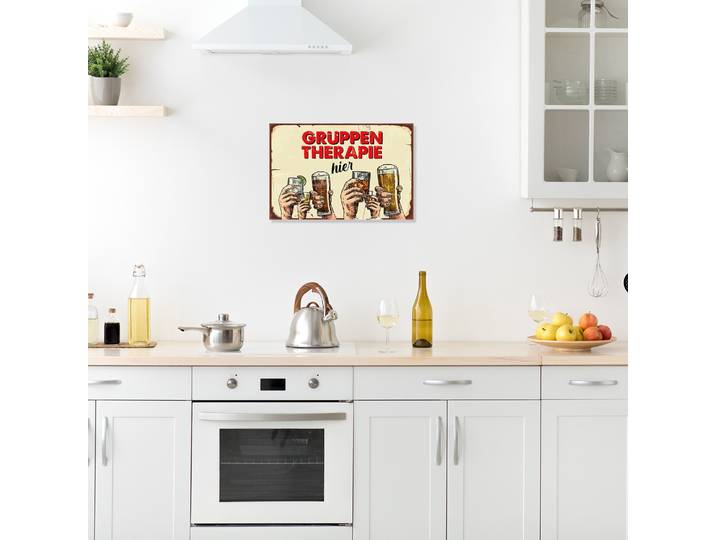 Metallbild QUEENCE Gruppentherapie Bier Spruch Stahlschild Blechschild , bunt (farbe bild(er): bunt), B:20cm H:30cm T:0,2cm, Blech, Metall, Bilder, Metallbild, 20x30x0,2cm - mit 4 Lochbohrung