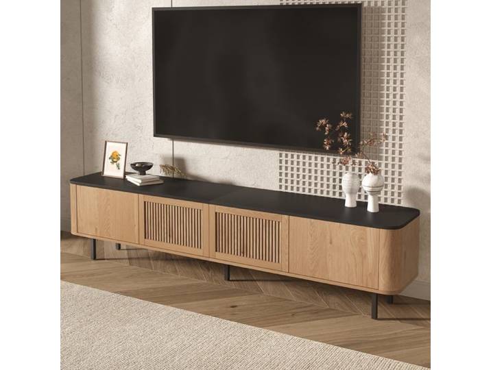 Meuble TV 190x35x45 cm Design Unique Moderne Panneau TV Bas Grand Rangement Lowboard Moderne MDF et PB pour Salon - Chêne