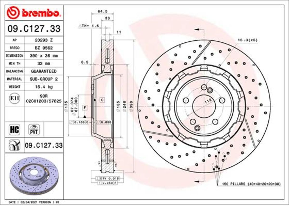 Bremsscheibe PRIME LINE - Dual Cast BREMBO 09.C127.33, 1 Stück