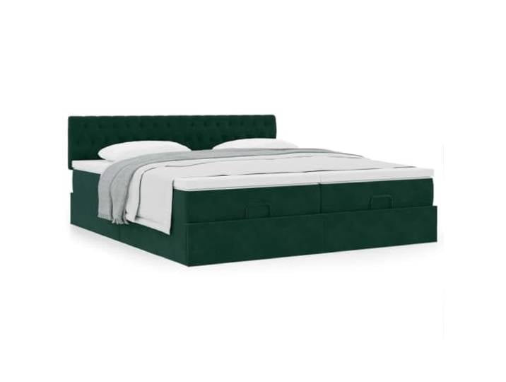 KTHLBRH Doppelbett 200 x 200 cm mit Federkernmatratzen Hydraulischer Aufzug, Behälter, dunkelgrüner Samt, inklusive 2 Matratzen