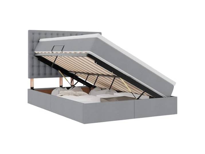 KKgypkn **Stauraumbett mit Matratze 140x200, seitlich geöffnetes Bett mit Stauraum Hellgrau, Kunstleder, inklusive Matratze und Hydraulik-Liftsystem**
