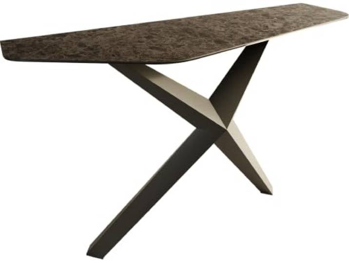 DELIFE Konsolentisch Edge Polygonal 140x50 cm Keramik Emperador Extra Lucidato Dunkelbraun Zentharo Metall Effektfinish Titan