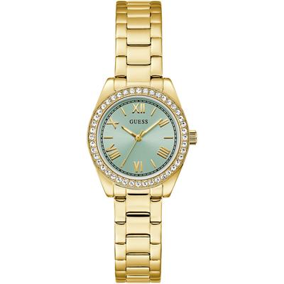 Quarzuhr GUESS "MINI LUNA", gold (goldfarben, goldfarben), Armbanduhren, Damen, Quarzuhr, Armbanduhr, Damenuhr, Edelstahlarmband