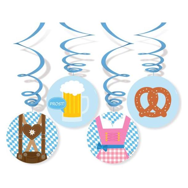 Magni Amscan 9904818 - Deko-Spiralen Bierfest, 4 Stück, Länge 80 cm, Hängedeko, Dekoration, Volksfest, Mot (4 Stk.) (9904818)