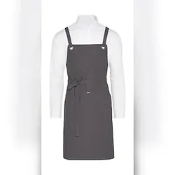 PROVENCE - Crossover Eyelets Bib Apron with Pocket: One Size / Grey