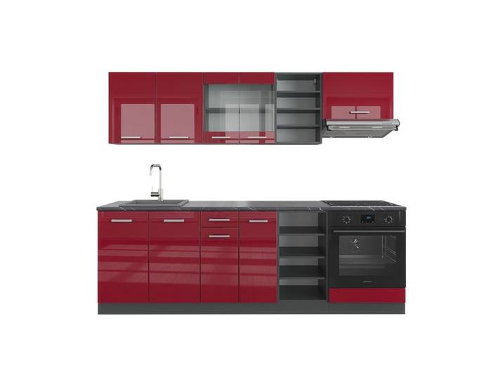 Cuisine R-Line 240cm sans PT Rouge brillant/Anthracite Vicco 37678
