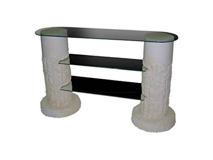 Antikes Wohndesign Fernsehtisch Fernsehrack Fernsehregal Säulenregal Sideboard TV Rack Phono Tisch Glasregal Vitrine Höhe: 92cm Creme Beige