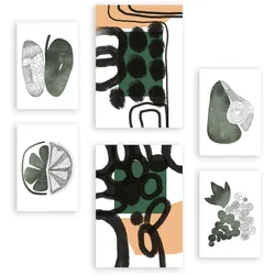 POSTER Set Mit 6 Balmy Greens In Blume Zusammenfassung A3 & A4 Rahmenlos