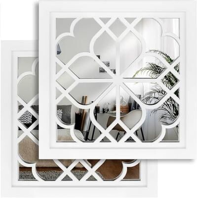 Fusion Finds Rustic Wood Framed Acrylic Wall Mirror Set Of 2 For Entryway, Bathroom & Bedroom Decor c
