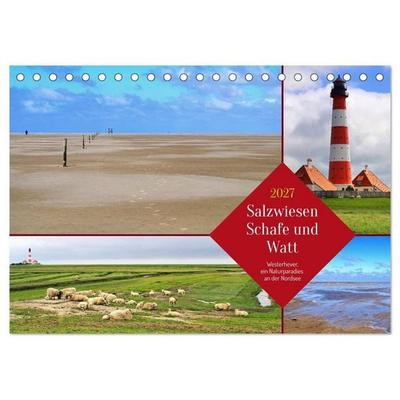 Salzwiesen, Schafe und Watt - Westerhever, ein Naturparadies an der Nordsee (Tischkalender 2027 DIN A5 quer), CALVENDO Monatskalender