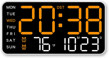 Uplift Essentials Large LED Digital Wall Clock With Remote Control And Dual Alarms white orange