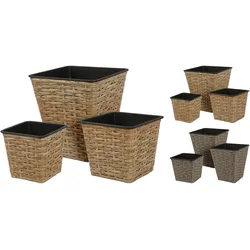 3 Blumentöpfe 12-18cm Kunststoff eckige Pflanzgefäße Blumenübertöpfe Aussenbereich & Innenbereich Blumentopf Pflanzentopf Garten Deko Braun