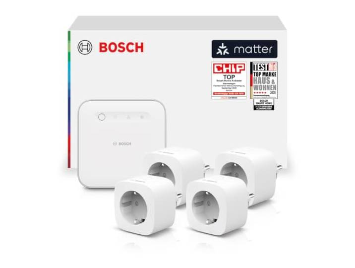 Bosch Smart Home Starterset Controller + 4 x Zwischenstecker kompakt [+M] smarte Steckdose mit Matter, Stromverbrauch messen, App- & Sprachsteuerung, Apple Home, Google Home & Alexa kompatibel