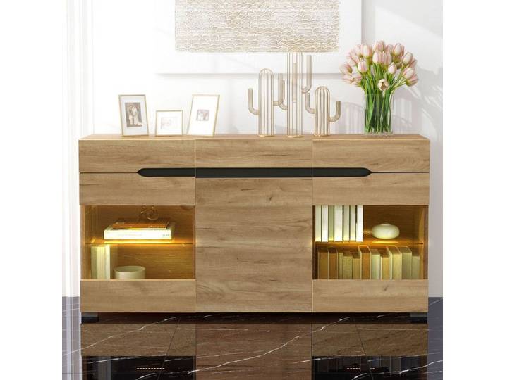 Buffet Armoire de Salon - 3 portes 3 tiroirs - Espace de rangement - Beige