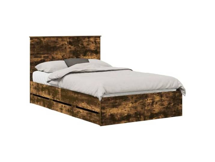 PUGYNBK Bettgestell Eiche rauchfarben, 120 x 200 cm, Ingenieur Feste Lamellen, versteckte Schubladen, frei stehend, einfache Reinigung, solide Halterung