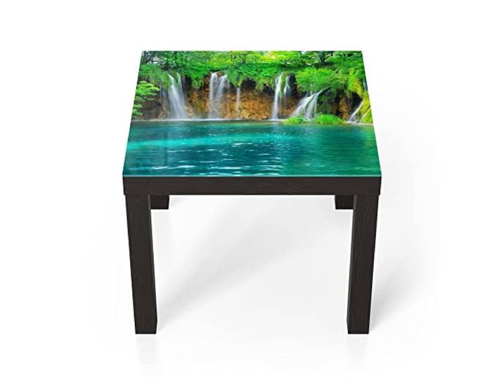 DEQORI Glastisch schwarz klein 55x55 cm Motiv Wasserfälle in Kroatien ausgefallener Beistelltisch aus Glas Hochglanz Couchtisch fürs Wohnzimmer moderner Couch Tisch mit Design