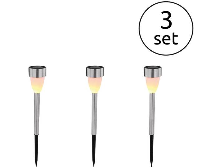 LED Solarleuchte GLOBO LIGHTING SOLAR , silber, 3, 1 Stk., Leuchten, LED Solarleuchte, Solar, Garten, Fire Effect, Akku, Terrasse, Schiebeschalter, IP44