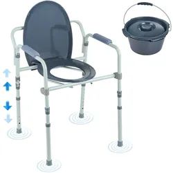 VEVOR Toilettenstuhl, Nachtkommode mit Breiterem Toilettensitz, 7-stufig Höhenverstellbar 44-59 cm, Abnehmbarer 5,8-Liter-Eimer, Einfach zu Montieren, 158,8 kg Kapazität, Erhöhter Toilettensitz