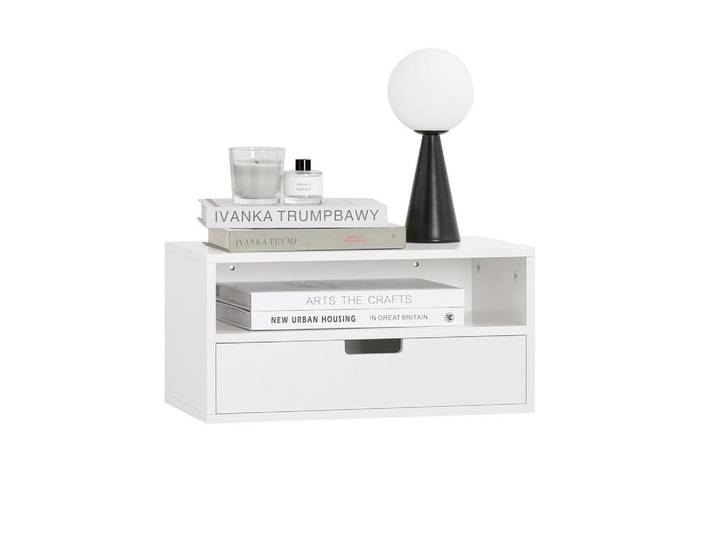 SoBuy Schwebender Nachttisch Wandhängeschrank 45x22x25cm Weiß, Holzwerkstoff, 45x22x25 cm, Schlafzimmer, Nachttische
