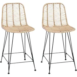 vidaXL Barstuhl 2 pcs Natur 44,5 x 54,5 x 97,5 cm Rattan und Eisen