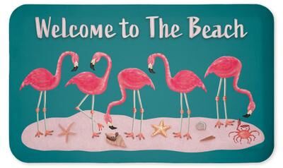 "Stupell Flamingo Beach Greetings Printed Anti-Fatigue Floor Mat, design by Darlene Seale, 30""x18"""